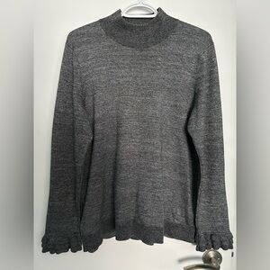 Calvin Klein Charcoal Crew Neck Sweater with Ruffle Accent on sleeve
